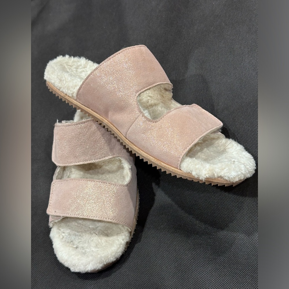 REVITALIGN Amelia Pink Sparkle Adjustable Leather/faux-fur Orthotic Slipper-10 - Picture 10 of 11